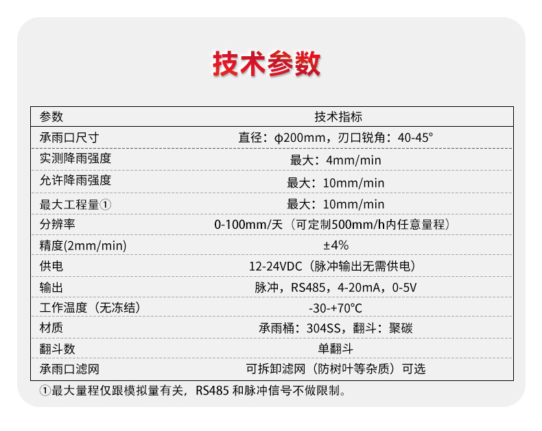 技术参数_雨量传感器_凯发K8国际一体化传感器