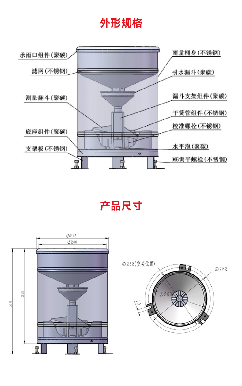 雨量计_雨量传感器_尺寸图