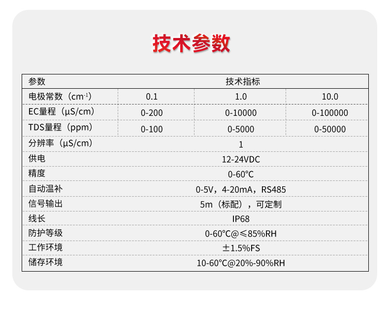 电导率技术参数_水质检测传感器