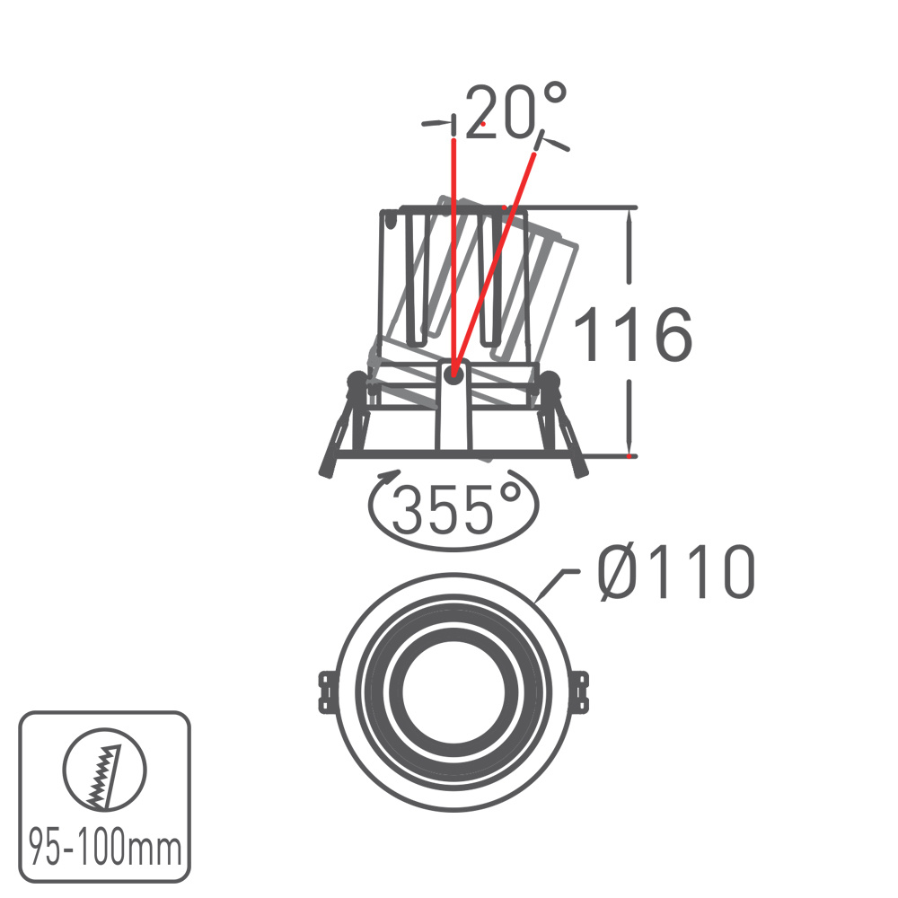 LD1103R 01 24W 95mm Cuthole Round Adjustable LED Spotlights SHENZHEN