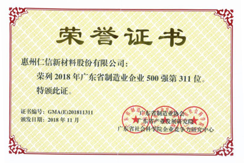 2018年廣東省製造業企業500強