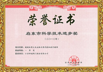 启东市科学技术进步奖 荣誉证书