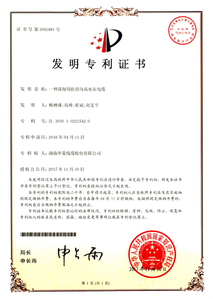 一种深海用抗高水压电缆