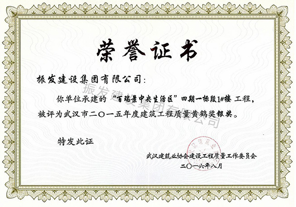 2015年度建筑工程质量黄鹤奖银奖