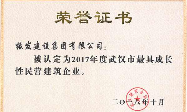 2017年度武汉市最具成长性民营建筑企业--OG真人官方建设集团有限公司