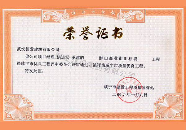 2009年咸宁市质量优良工程-潜山商业街I标段