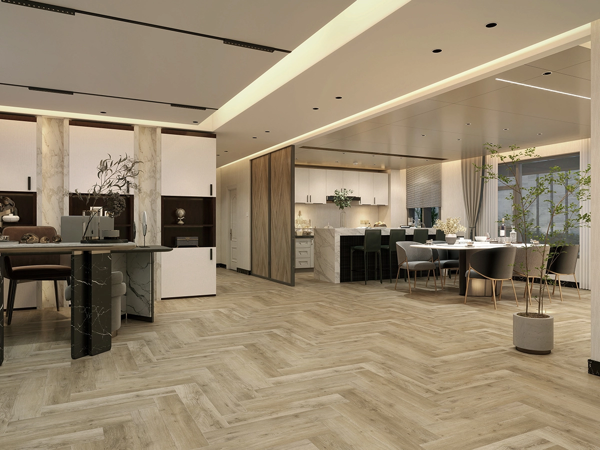 SPC floor herringbone pattern