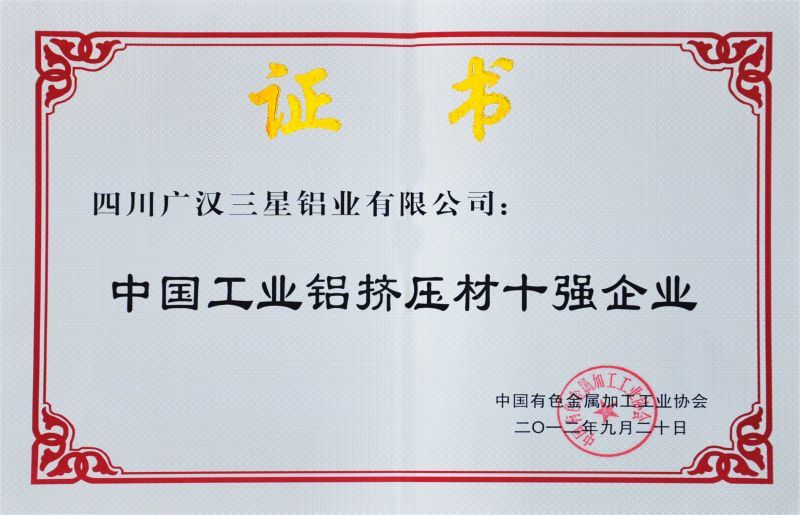 中國工業(yè)鋁擠壓材十強企業(yè)