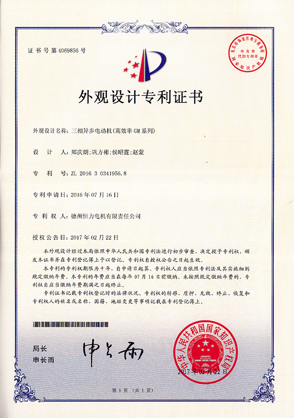 Appearance patent certificate GM