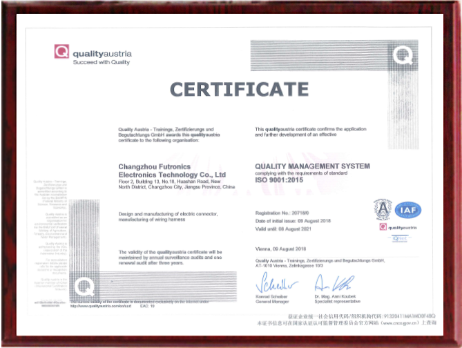 质量管理体系认证证书9001（英）