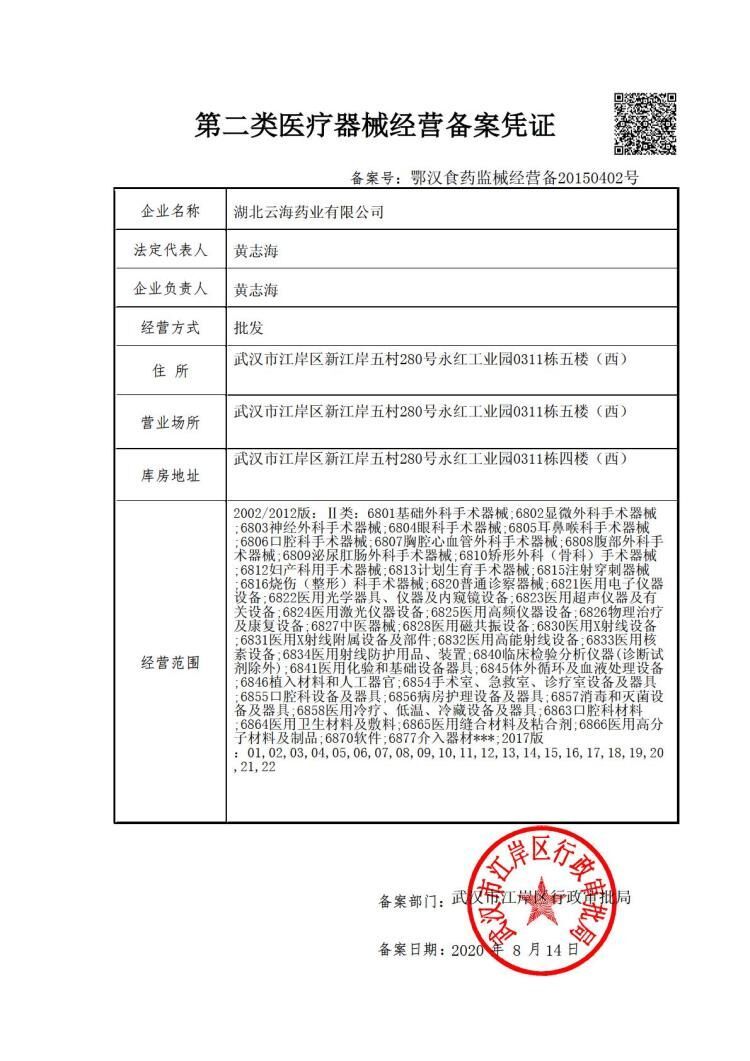 第二类医疗器械备案凭证
