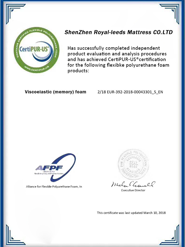 American polyurethane foam Association certification