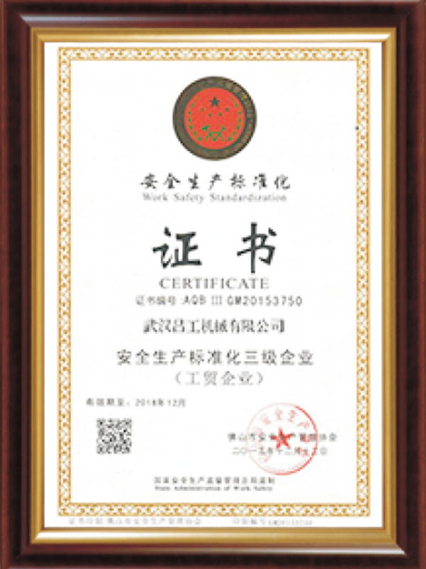 Safety production standardization certificate