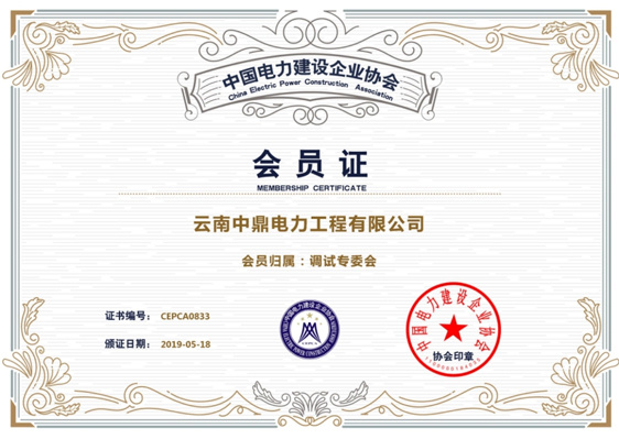 中国电力建设企业协会会员证