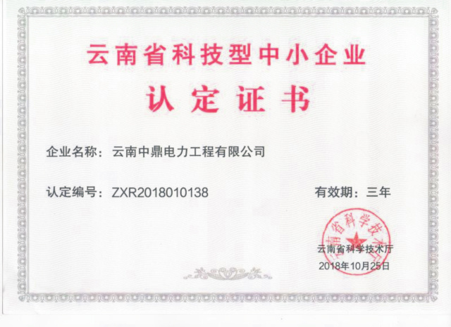 云南省科技型中小企业认定证书