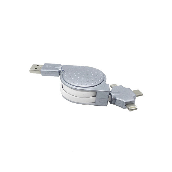 藍(lán)色 3 合 1 USB 多充電伸縮數(shù)據(jù)線，帶 3 個連接器