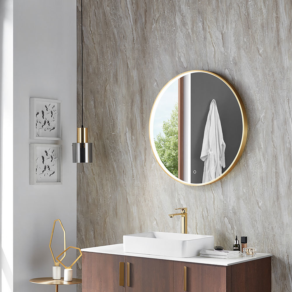 Small round gold baathroom wall mirror