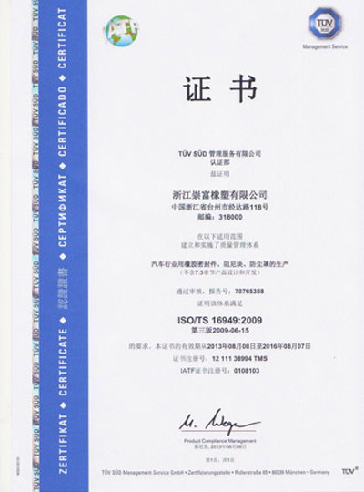 ISO/TS16949 证书（中文）