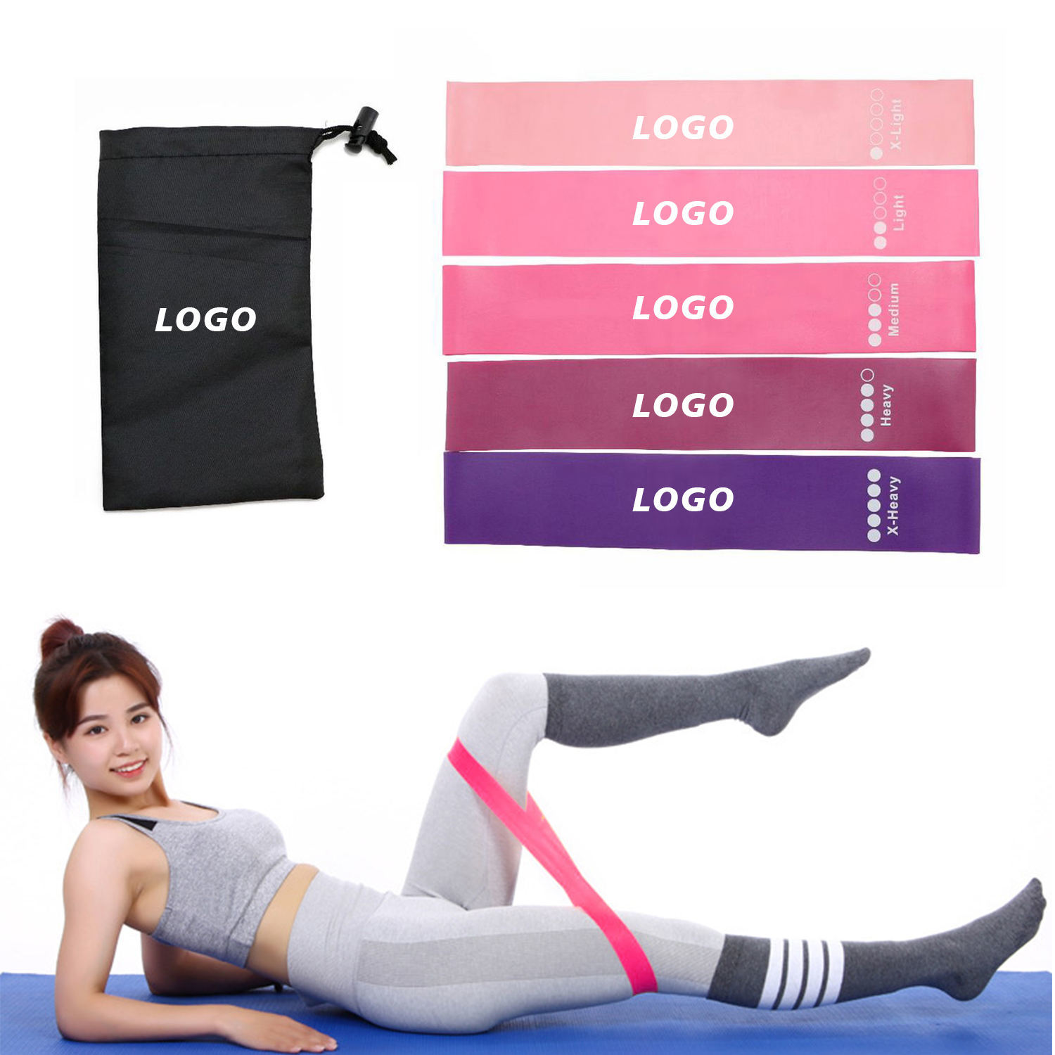 High Quality Elastic Resistance Loop Band set Custom exercise latex Gym home Fitness Workout Stretch Mini Loop Band Set