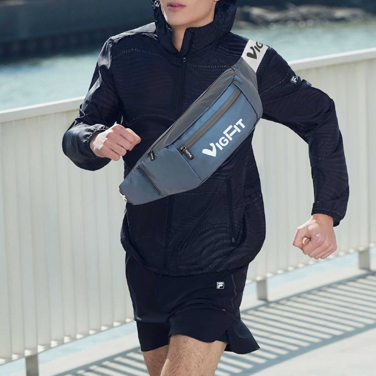 Large capacity men's waterproof chest bag waist bag with three levels adjustable charging buckle sports crossbody bag