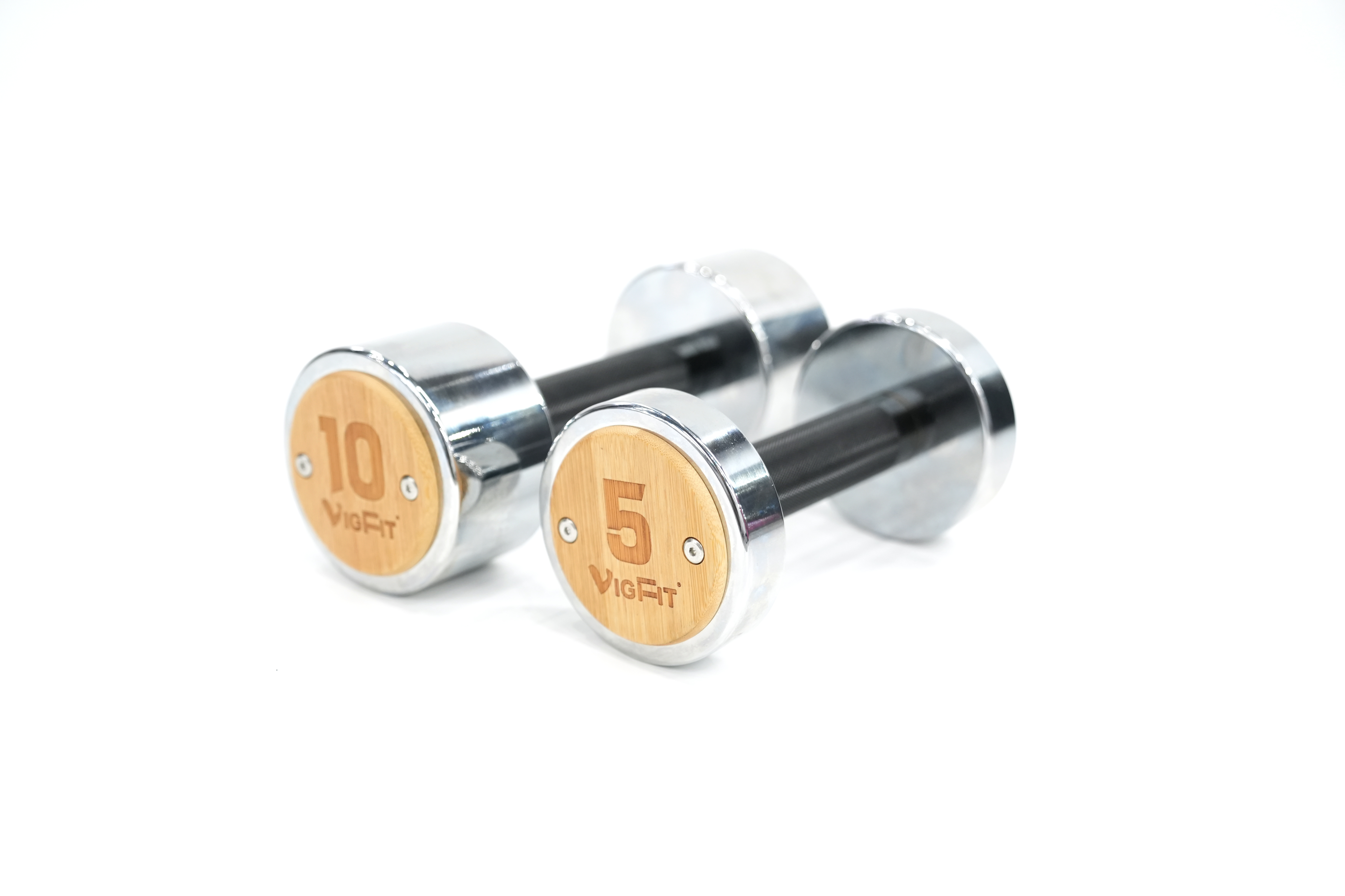 Steel chromed dumbbell  with bamboo cap