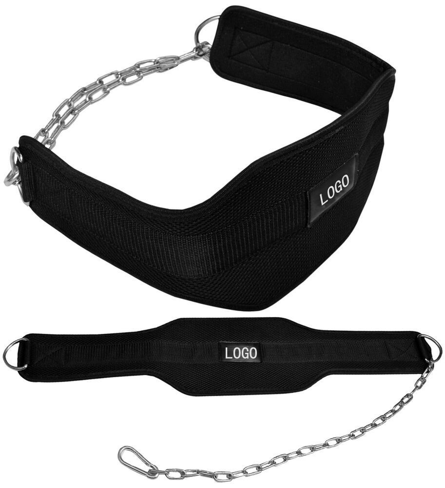 High quality Weight lifting Dipping training Belt with Chain Neoprene Gym Fitness workout Double Support Brace