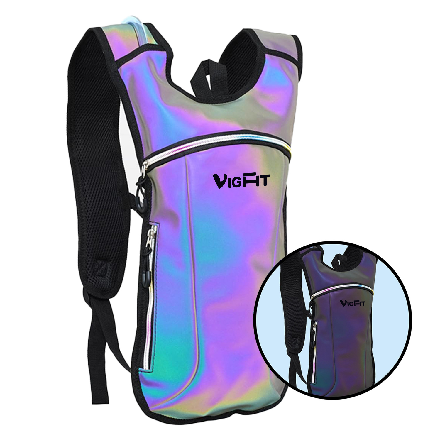 VIGFIT New Design Outdoor Reflective Water Backpack with 2l Hydration Bladder, Hydration Backpack for Hiking Running and Biking
