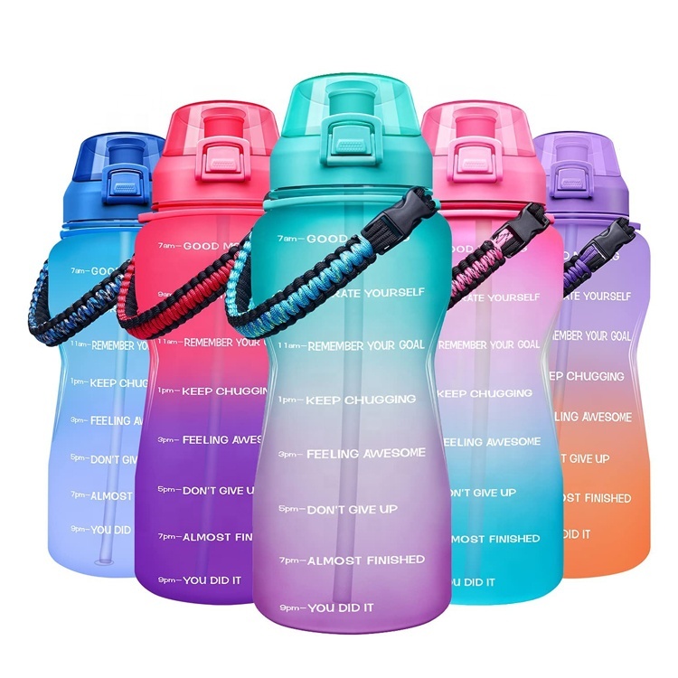 Large 1 Gallon Water Bottle with Handle Leakproof BPA Free Fitness Sports Water Jug with Time Marker