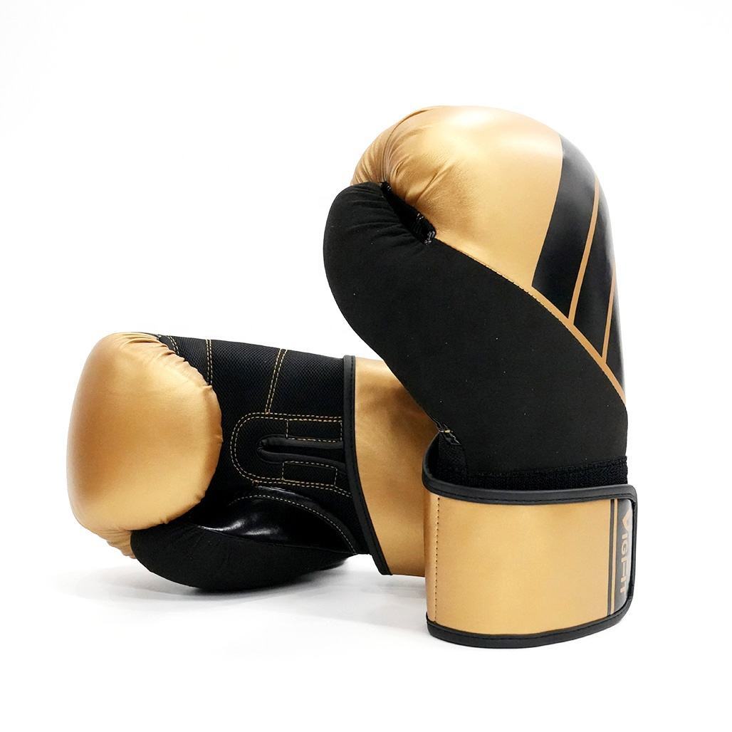 High Quality Custom Boxing Gloves PU Leather For Muay Thai MMA Kickboxing Punching Bag Gloves Golden