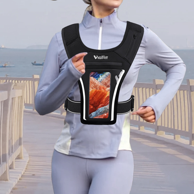 Outdoor Lightweight Multi-functional running phone clip with Touchscreen Running Vest Phone Holder With reflective strip