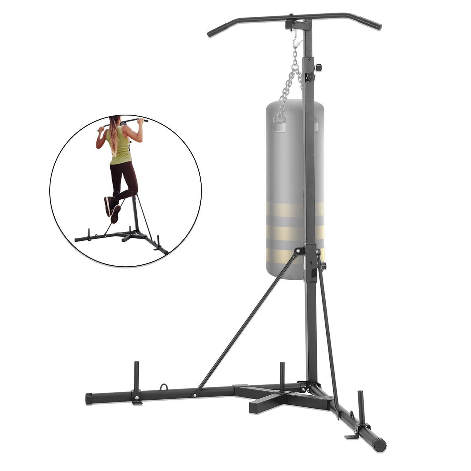 Soporte de gimnasio de acero plegable 2 en 1 Soporte de bolsa de boxeo de hierro fundido con soporte de gimnasio para colgar Sanda Home Pull-Up