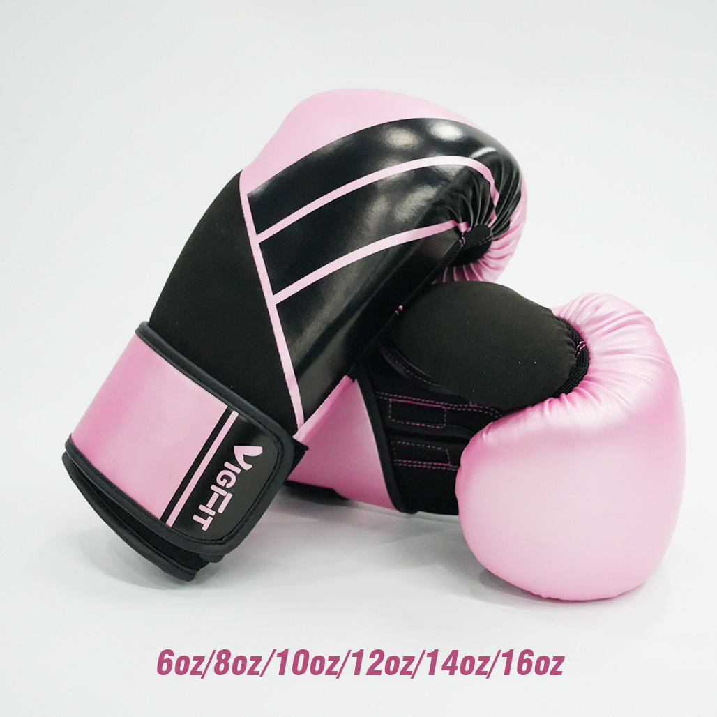 Guantes de boxeo personalizados de alta calidad de cuero de PU para Muay Thai MMA Kickboxing Guantes de bolsa de boxeo rosa