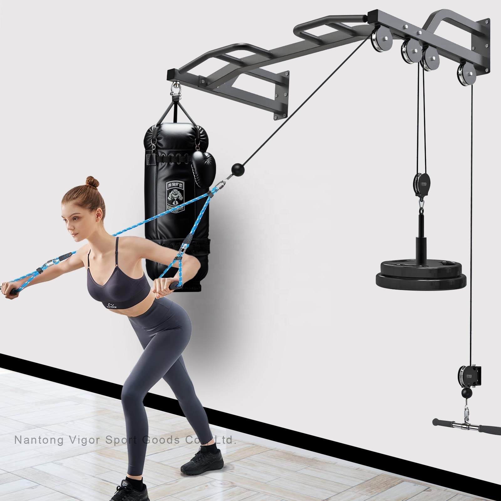 Heavy Duty Wall Mounted Pull Up Bar Cable Machine Lifting Pulley System High Pull Down Rally Sports EquipmentBoxing Sandsack Rack