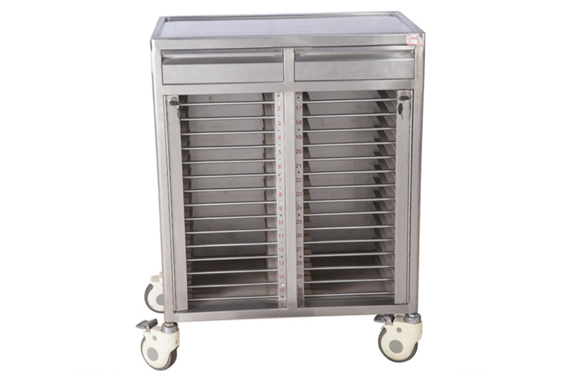 Stainless Steel 30-grid Medical Record Clip Cart