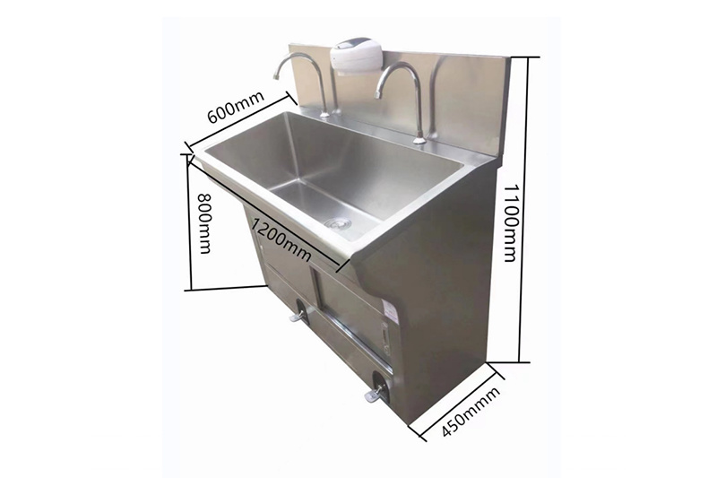Aço inoxidável Mão Sink 2 Pessoa Low Back