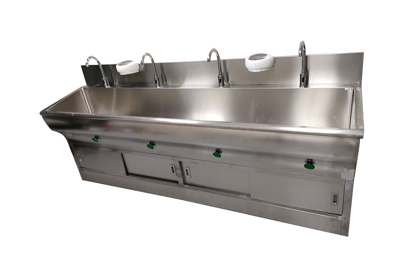 Aço inoxidável Mão Sink 4 Pessoa Low Back