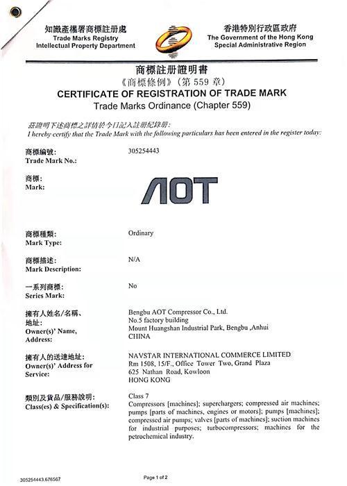Hong Kong Trademark Registration Certificate