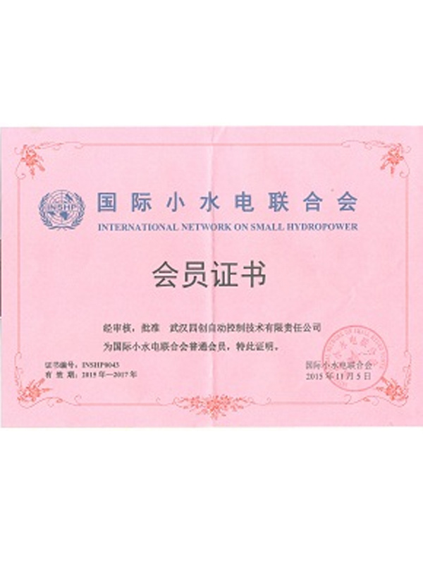 International Small Hydropower membership certificate