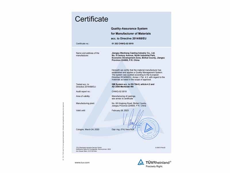 PED 2014/68/EU Material Manufacturing Quality Assurance System