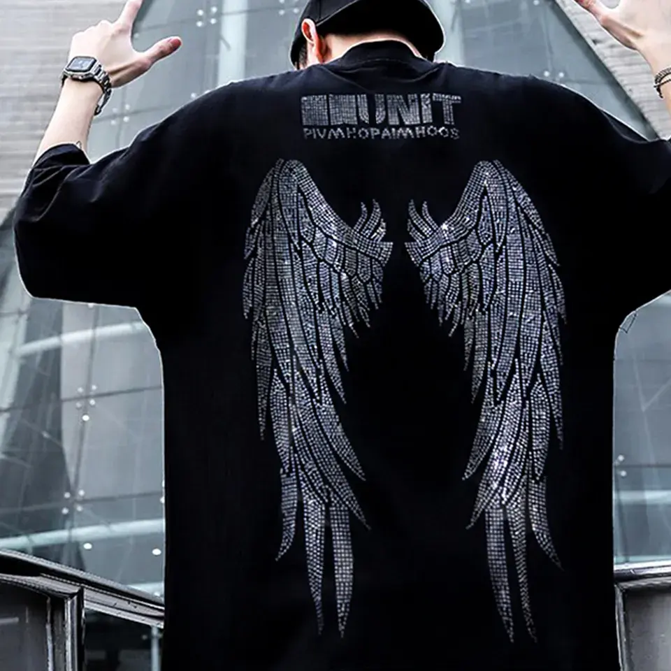 rhinestone print T-shirt