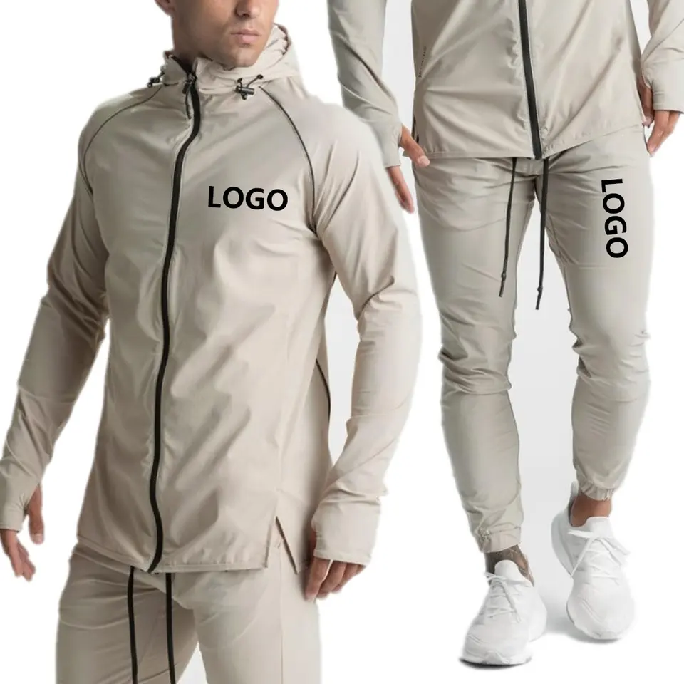 Men Sport 2 Piece Set Zip Up Quick Dry Blank Windbreaker JACKETS