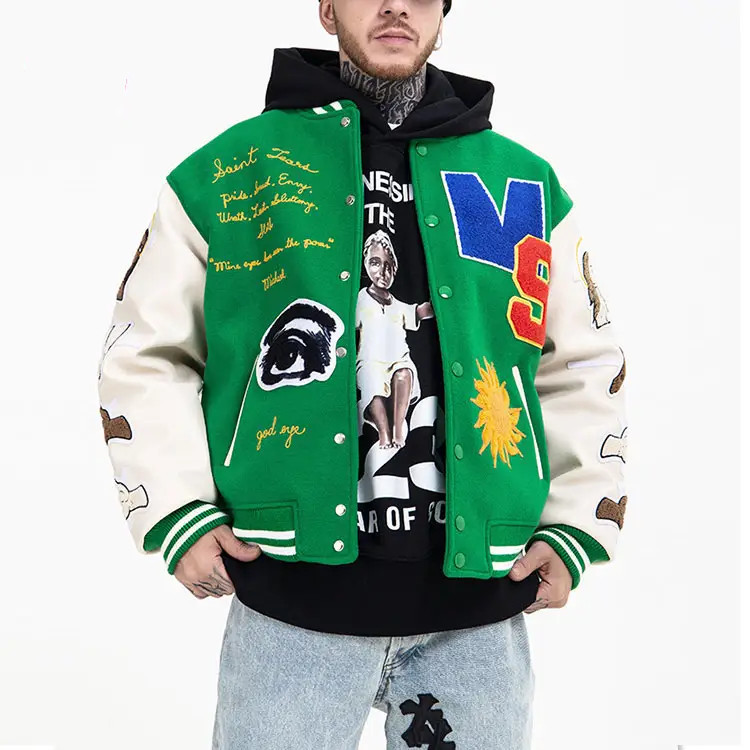 Custom chenille embroidery Men's baseball jacket