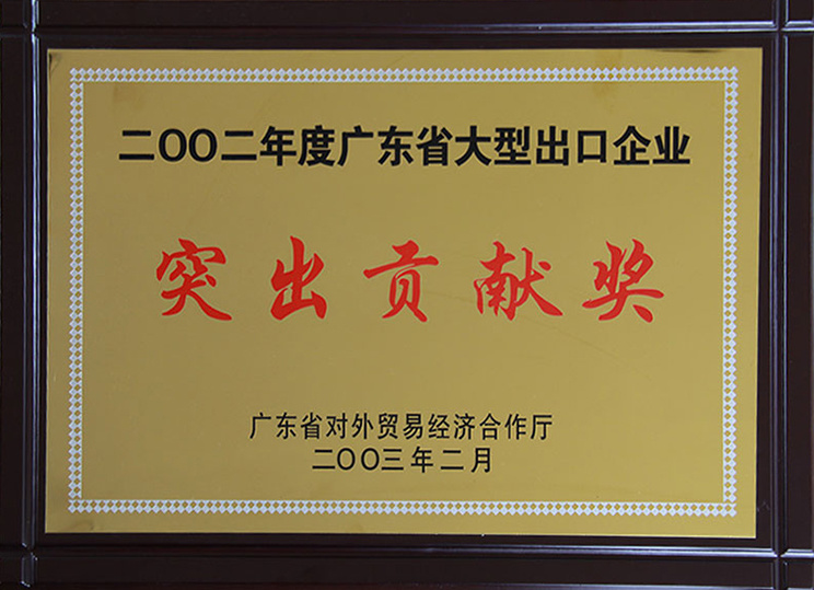 2002年度广东省大型出口企业突出贡献奖