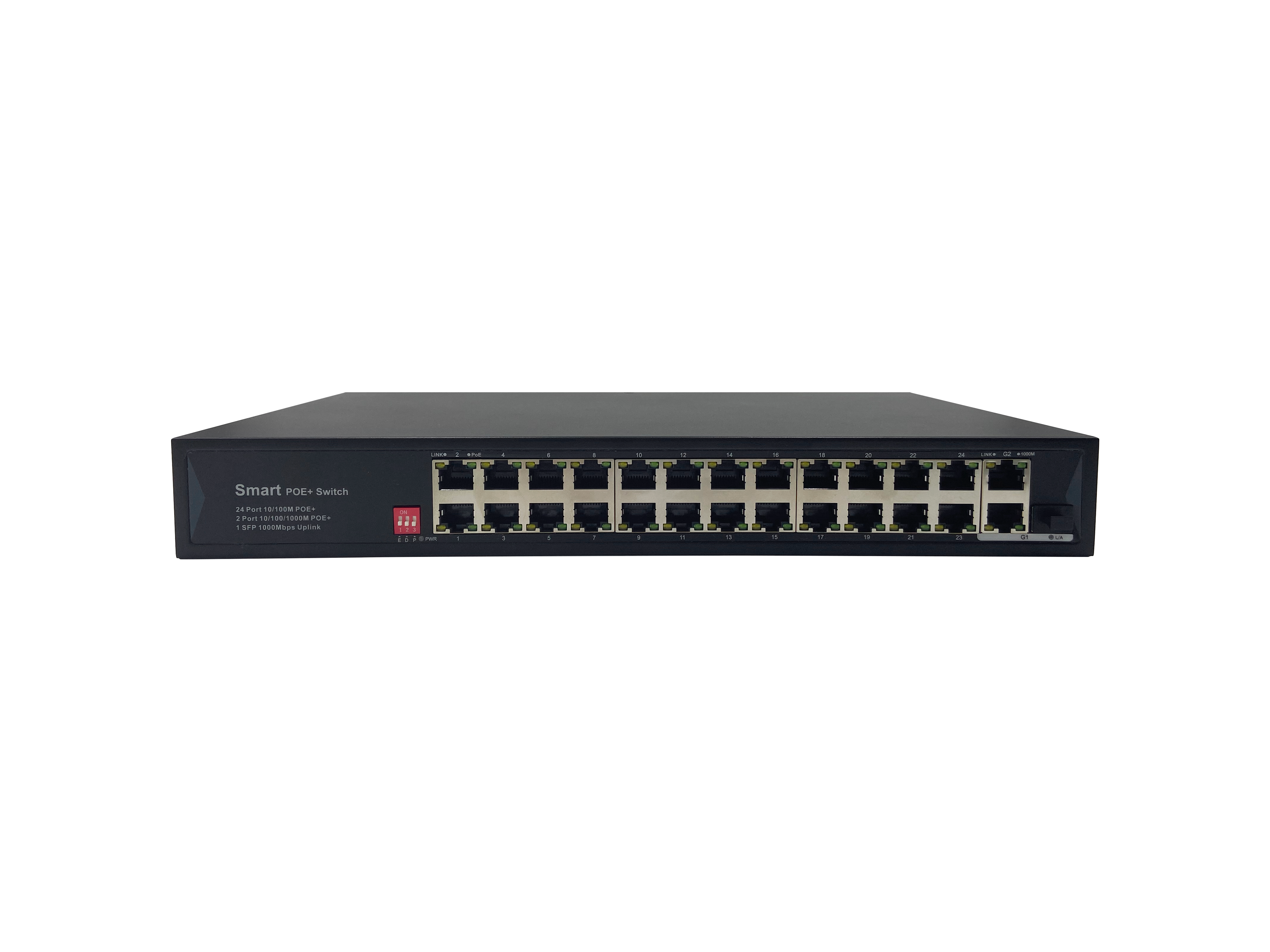 24 10/100Base-T(X) PoE Port and 2 10/100/1000Base-T(X) Uplink Port and 1 10/100/1000 Combo Port unmanaged PoE Ethernet Switch JHA-P312024CBMHGW