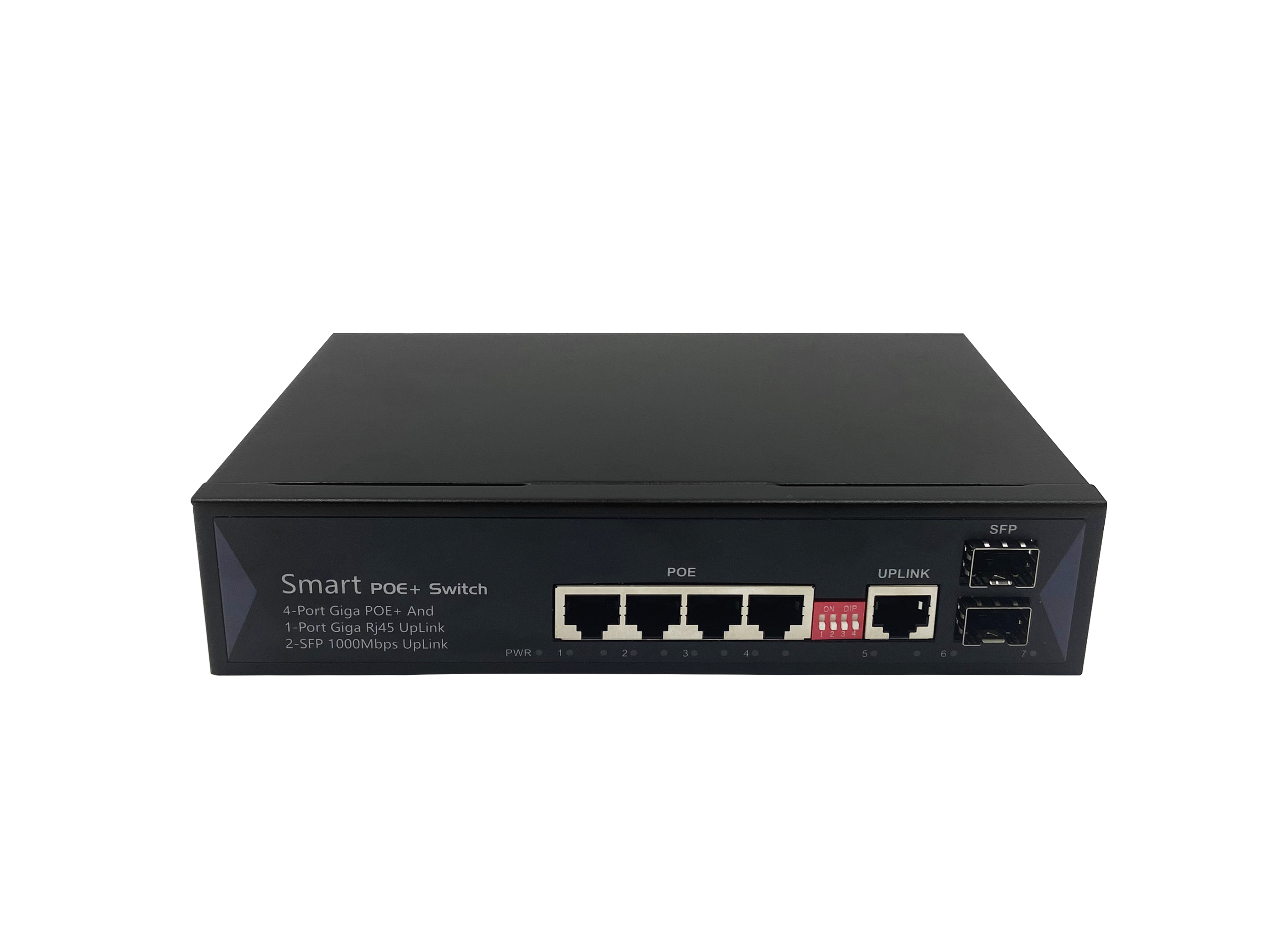 4 10/100/1000Base-T(X) PoE Port and 1 10/100/1000Base-T(X) Uplink Port and 2 10/100/1000Base-X SFP Port unmanaged PoE Ethernet Switch JHA-P42104BMHX