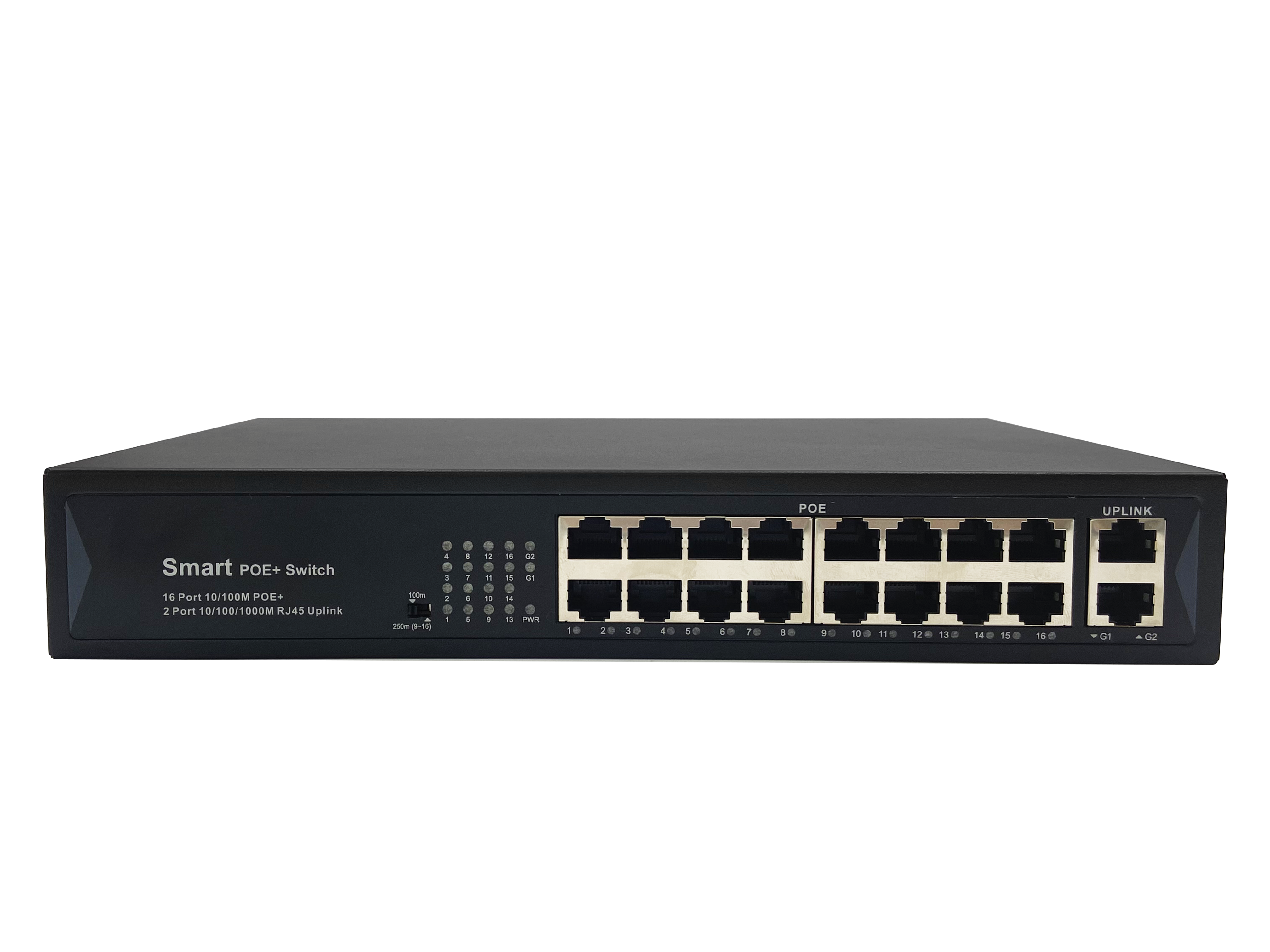 16 10/100Base-T(X) PoE Port and 2 10/100/1000Base-T(X) Uplink Port unmanaged PoE Ethernet Switch JHA-P302016CBMHGW