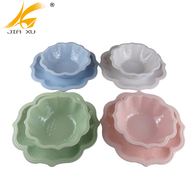 color melamine wavy plate and bowl blue plate green bowl pink melamine dinnerware