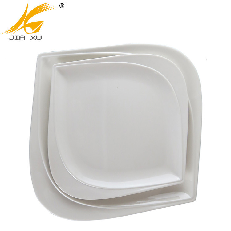Various size melamine square dinnner plate wavy white plate