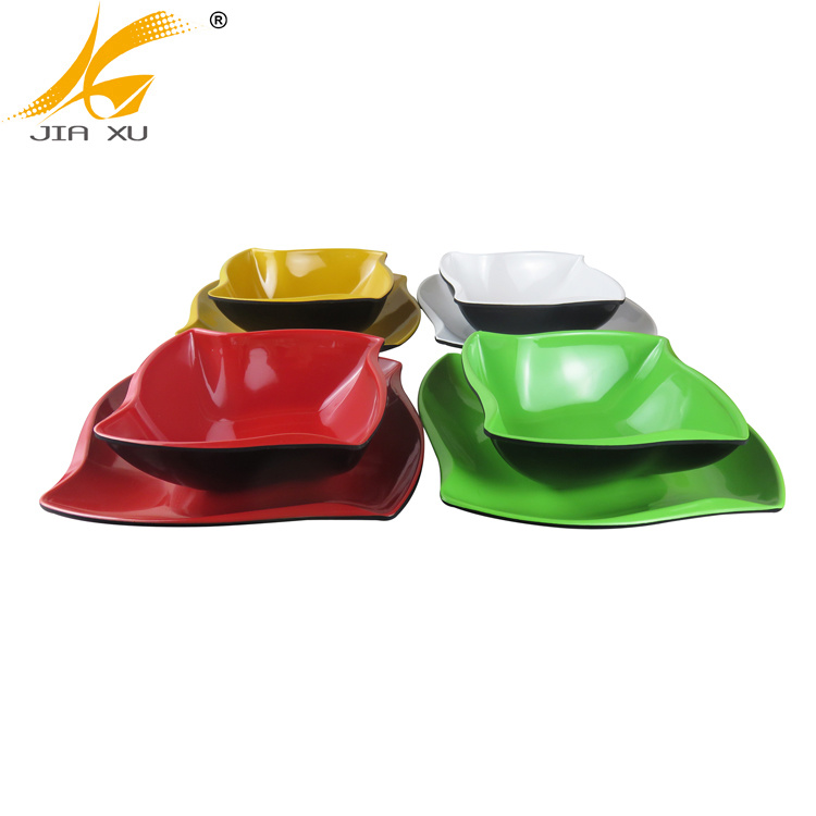double color melamine plate and bowl red and black bowl orange and black green and black plate