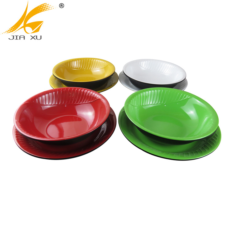 double color melamine plate and bowl flower shape plate and soup bowl  red and black melamine dinnerware